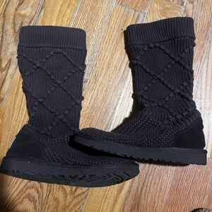 UGG Chocolate Brown Knit-Trim Slip-On Boots